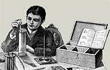 Boy experimenting at home